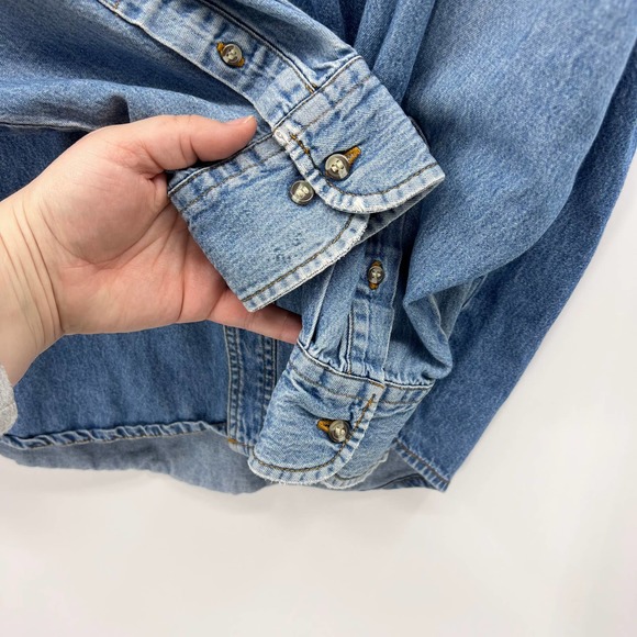 Vintage BNSF Blue Denim Long Sleeve Button Up Embroidered Shacket Men's XL - Picture 4 of 9